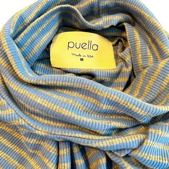 ANTHROPOLOGIE PUELLA BLUE & GRAY STRIPED MOCK NECK SLEEVELESS TUNIC TOP MEDIUM - Picture 5 of 8